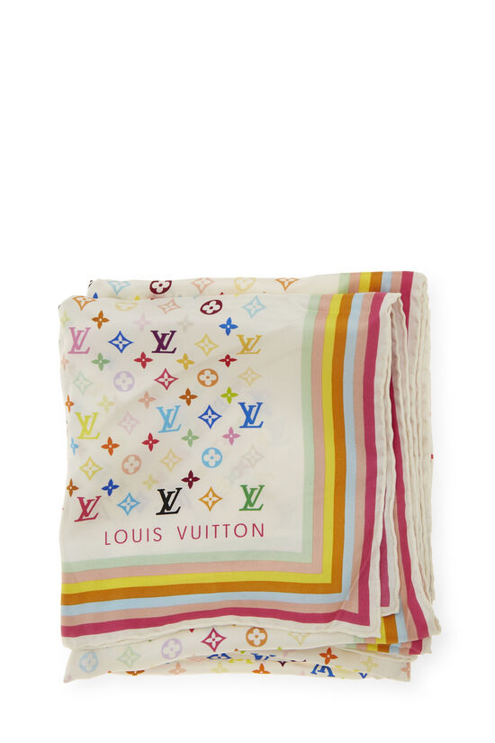 Takashi Murakami x Louis Vuitton White Monogram Multicolore Silk Scarf, , large image number 1