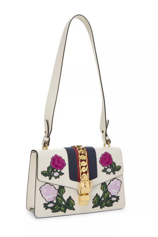 White Floral Embroidered Leather Sylvie Small, , large image number 1