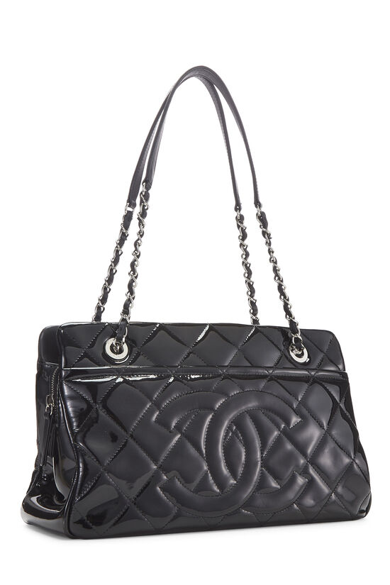 Black Quilted Patent Leather Timeless CC Tote Medium, , large image number 2