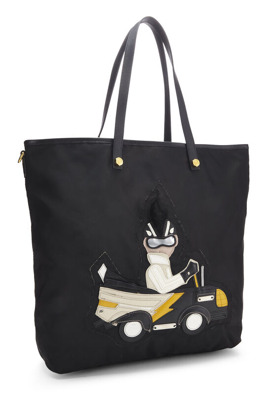 Black Nylon Embroidered Tote, , large image number 1