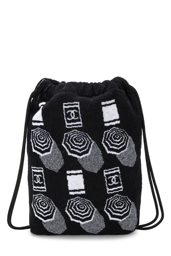 Black Terry Cloth Drawstring Beach Backpack, , large image number 3