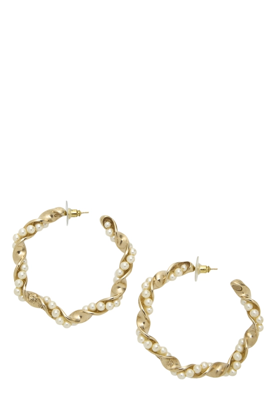 Gold & Faux Pearl Hoop Earrings, , large image number 0