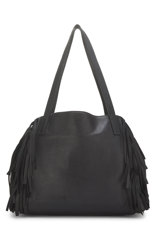 Black Vitello Daino Fringe Tote, , large image number 3