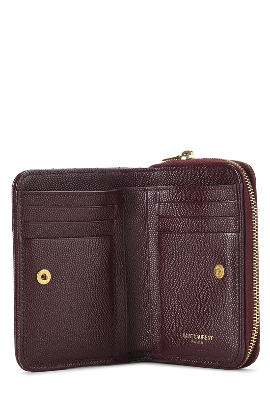 Burgundy Grainy Leather Line Flap Compact Wallet , , large image number 3