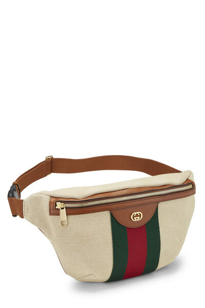 Beige Canvas Web Belt Bag, , large