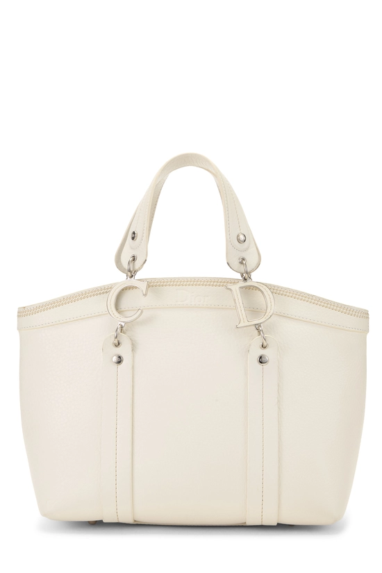 White Leather Frame Satchel Handbag, , large image number 0