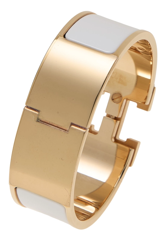 Pre-Owned White Enamel Rose Gold Clic-Clac 'H' Wide QGJ0673LWJ003