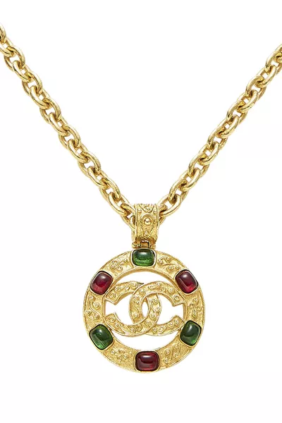 Gold Filigree & Multicolor Gripoix Necklace Large, , large