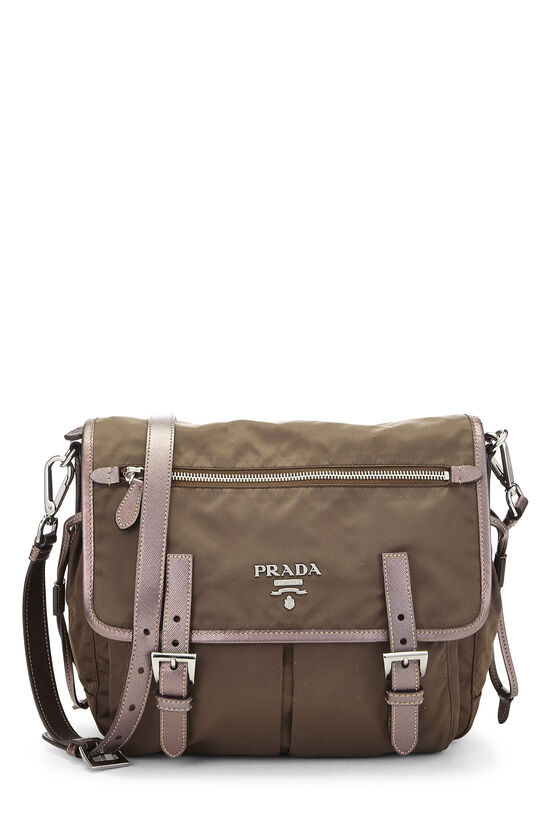 Brown Nylon Double Buckle Flap Messenger Bag, , large image number 0