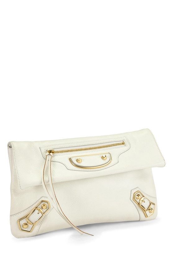 White Chevre Metallic Edge Crossbody Clutch, , large image number 1