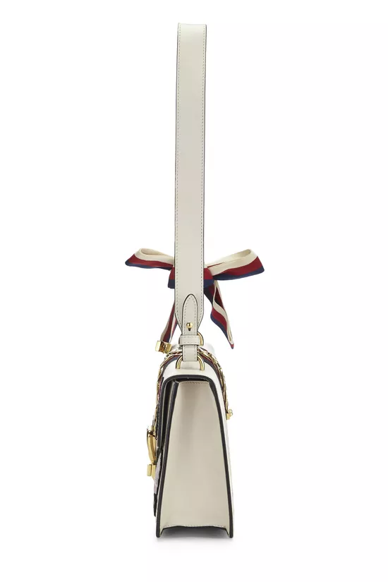 White Leather Embroidered Sylvie Shoulder Bag Small, , large image number 2