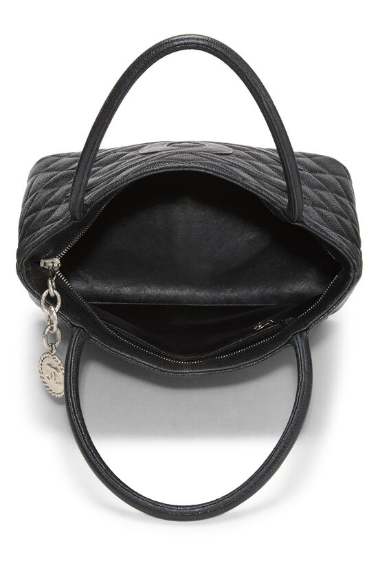 Black Quilted Caviar Medallion Tote, , large image number 5