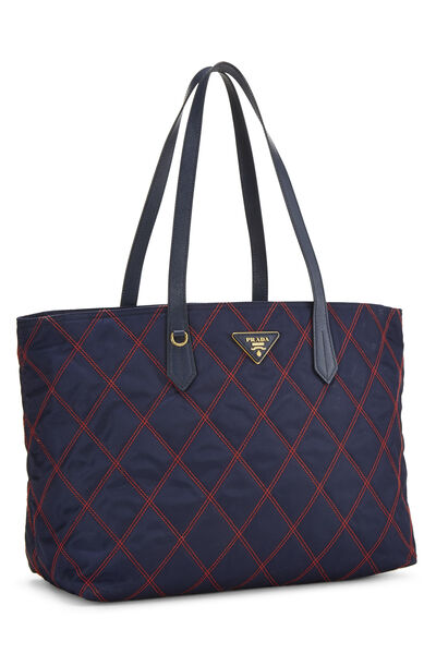Navy Tessuto Quilted Zip Tote , , large