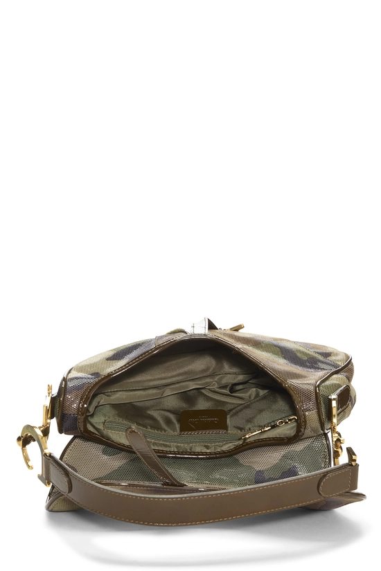 Green Coated Textured Suede Camouflage Saddle Bag, , large image number 5