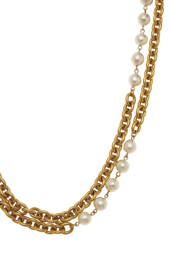 Chanel Pearl Crystal Chain CC Necklace Gold in Gold/Pearl - US