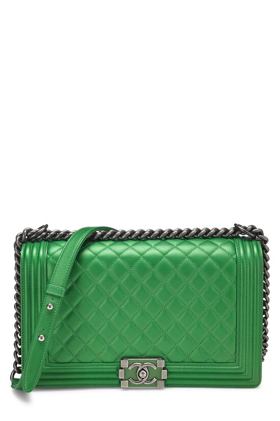 Chanel Green Lambskin Medium Boy Flap Shoulder Bag