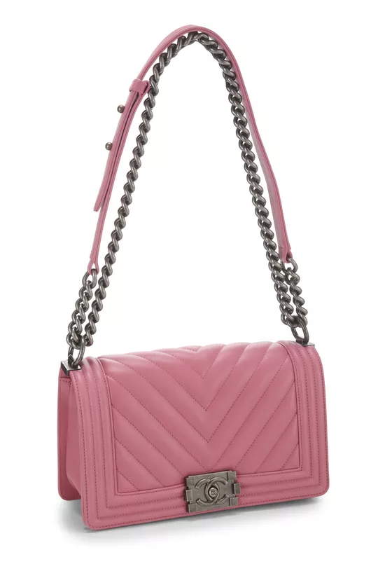 Pink Chevron Calfskin Boy Bag Medium, , large image number 1