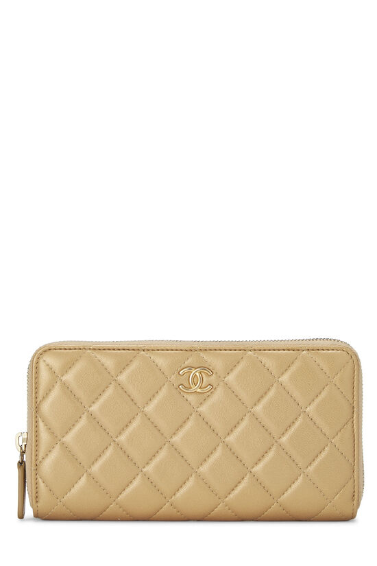 Gold Quilted Lambskin Zip Wallet, , large image number 1