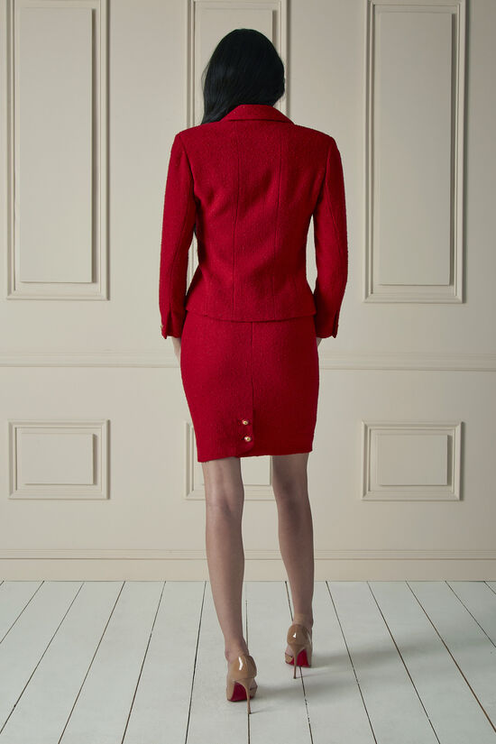 Red Tweed Skirt Suit