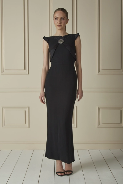 Black Satin-Trimmed Medallion Gown