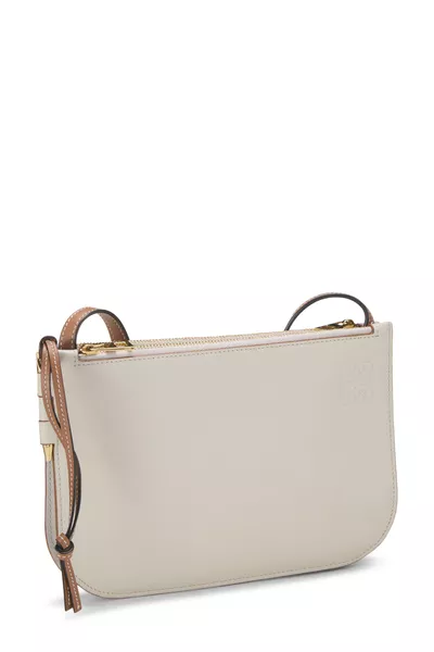 Grey Calfskin Gate Double Zip Pouch, , large