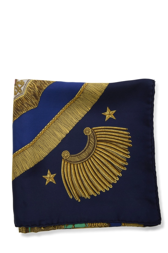 Navy & Multicolor 'Poste et Cavalerie' Silk Scarf 90, , large image number 1