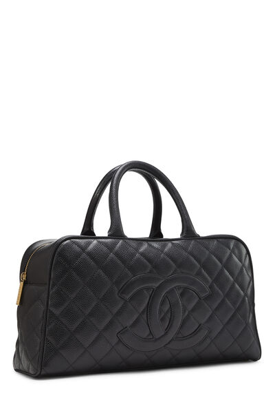 Black Quilted Caviar Bowler, , large