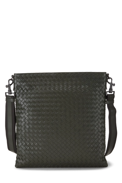 Bottega Veneta Green Intrecciato Flat Messenger Bag