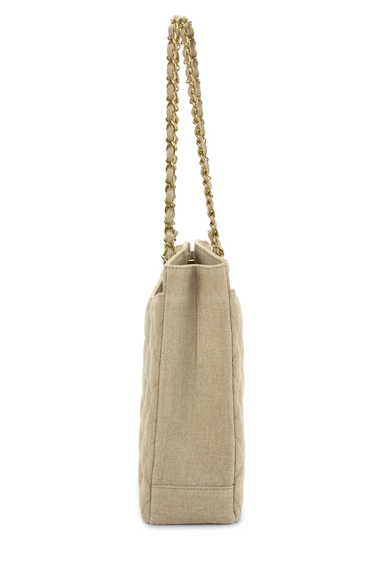 Beige Quilted Linen Turnlock Tote Large, , large image number 2