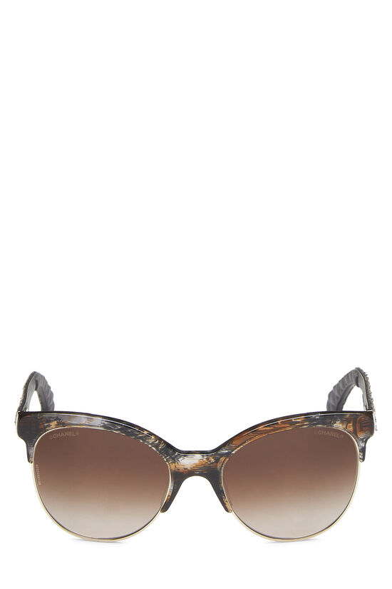 Brown Acetate & Quilted Denim Sunglasses, , large image number 1