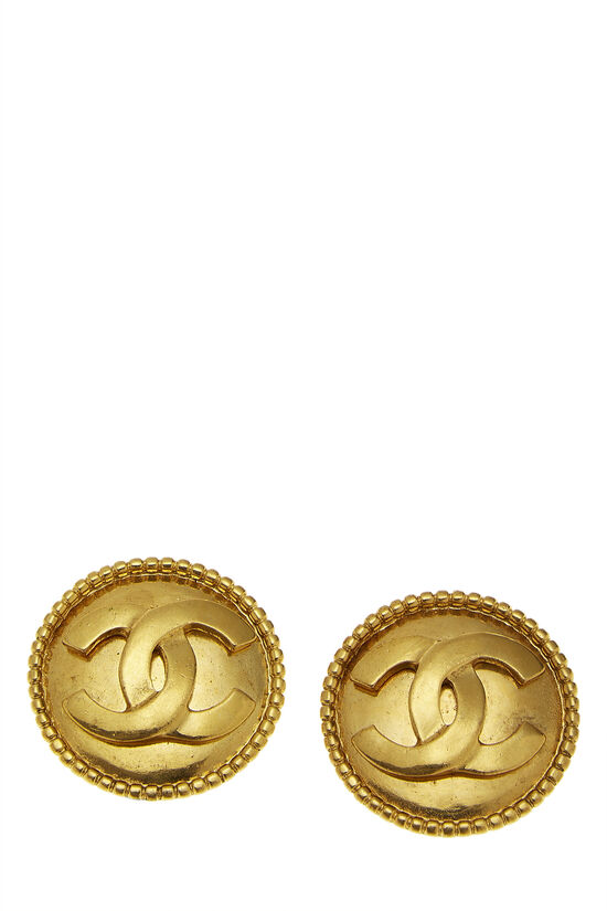 Gold 'CC' Round Dot Border Earrings Large, , large image number 0