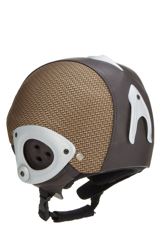 Brown Leather & Plastic Oblique Ski Helmet, , large image number 1