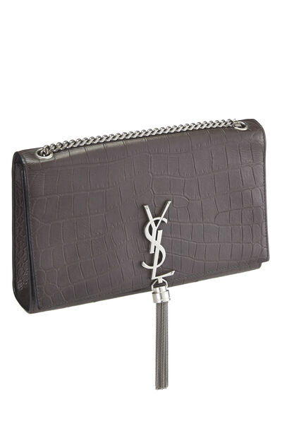 Grey Crocodile Embossed Kate Tassel Medium, , large