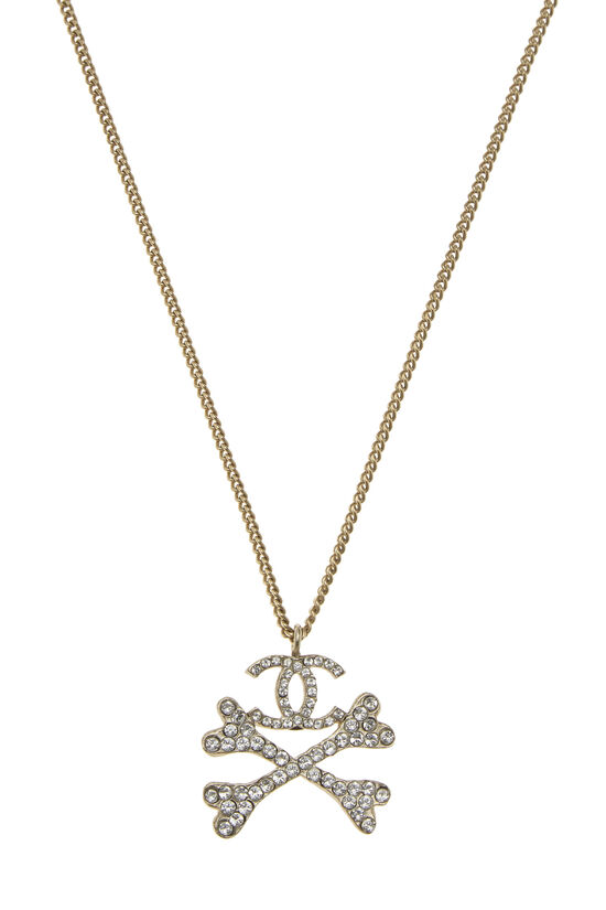 Gold & Crystal 'CC' Crossbones Necklace Medium, , large image number 1