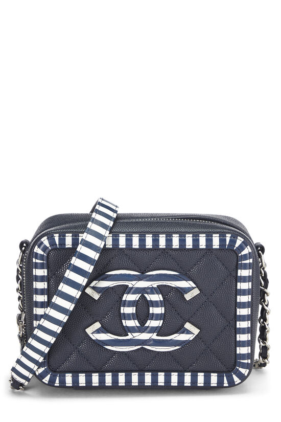 CHANEL Caviar Quilted Small CC Filigree Vanity Case Dark Blue 1255123