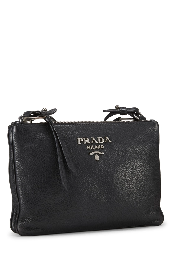 Black Vitello Daino Double Zip Crossbody Bag, , large image number 1