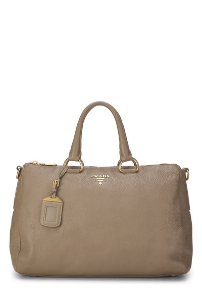 Grey Vitello Daino Boston Bag Large