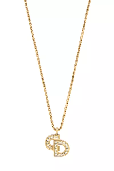 Gold & Crystal 'CD' Necklace, , large