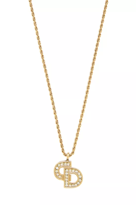 Gold & Crystal 'CD' Necklace, , large image number 1