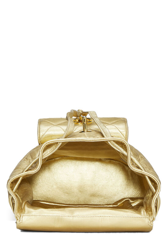 Chanel Metallic Gold Quilted Leather Classic Backpack Mini