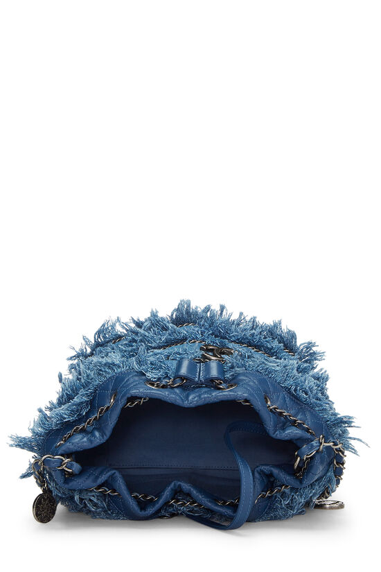 Blue Denim Fringe Bucket Bag, , large image number 6