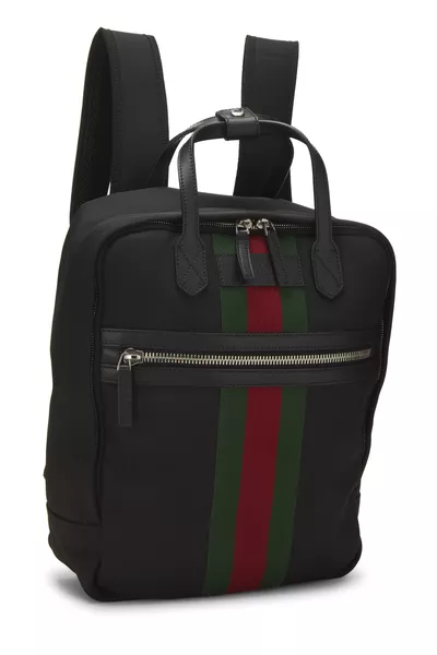 Black Techno Canvas Web Backpack, , large