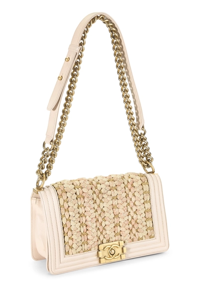 Pink Tweed Braided Boy Bag Medium, , large