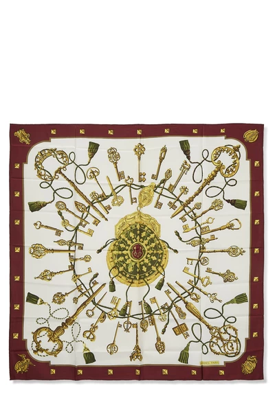 Burgundy & Multicolor 'Les Cles' Silk Scarf 90