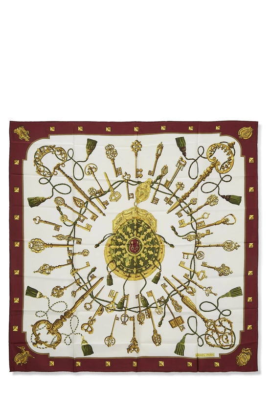 Burgundy & Multicolor 'Les Cles' Silk Scarf 90, , large image number 0