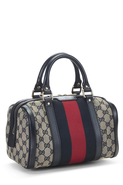 Gucci Navy Original GG Canvas Web Boston Bag Small — photo 2
