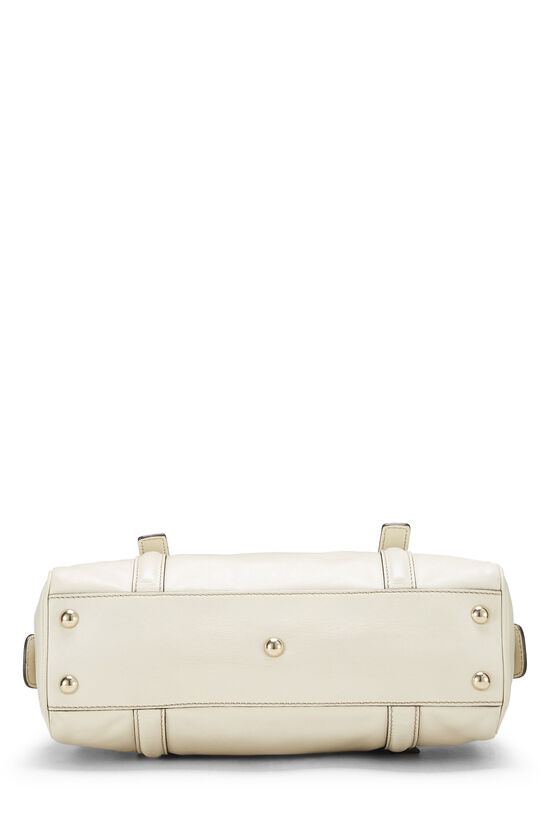 White Leather Web Boston Handbag, , large image number 4