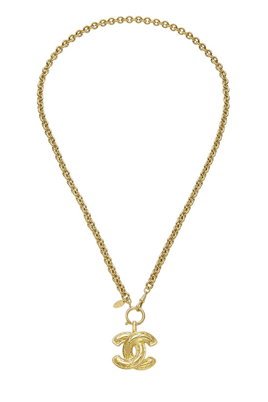 Gold Quilted 'CC' Necklace Small, , large image number 0