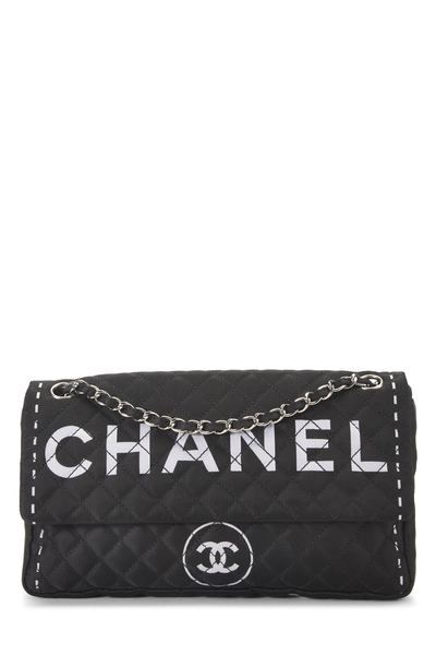 Chanel Black Nylon Logo Half Flap