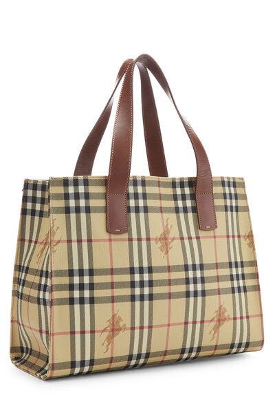 Beige Haymarket Check Coated Canvas Tote Small, , large